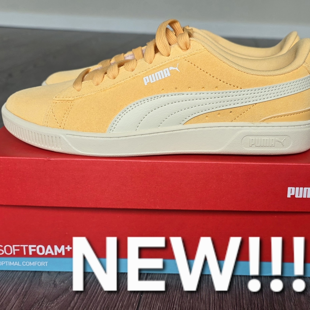 NEW Puma Women's Yellow Suede Sneakers with Cream Formstrip